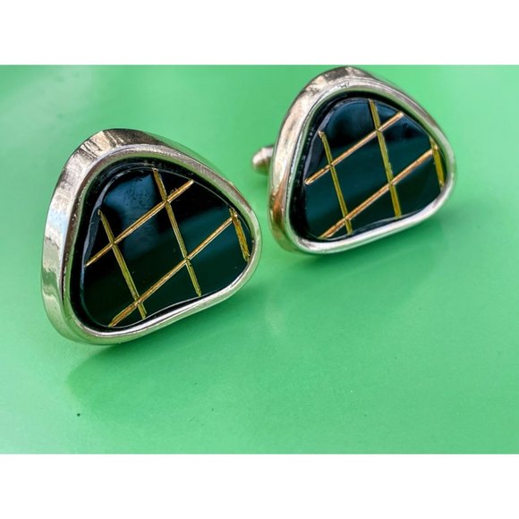 Unbranded Other - Vintage 1960s Chunky Mens Cufflinks Black Glass Matrix